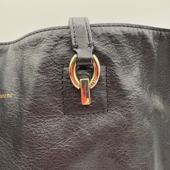 NEW~Diane Von Furstenberg Black Leather Tote/ Purse~Suede SideFringe~Red Lining - Picture 6 of 16